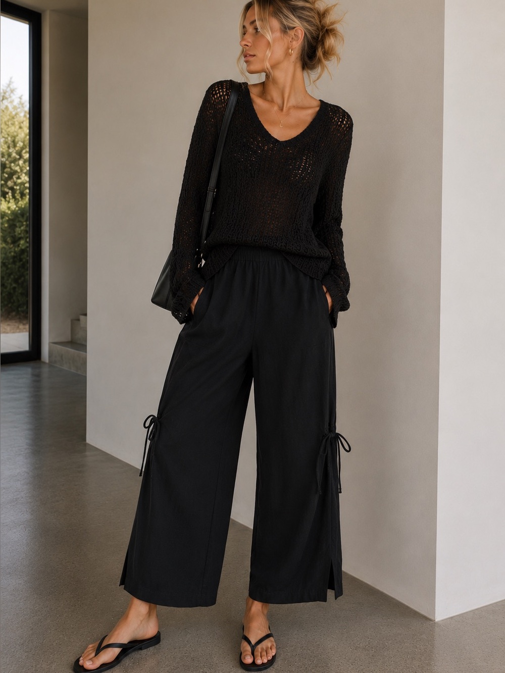 ASTR The Label Slash Back Open Knit Sweater Black XS